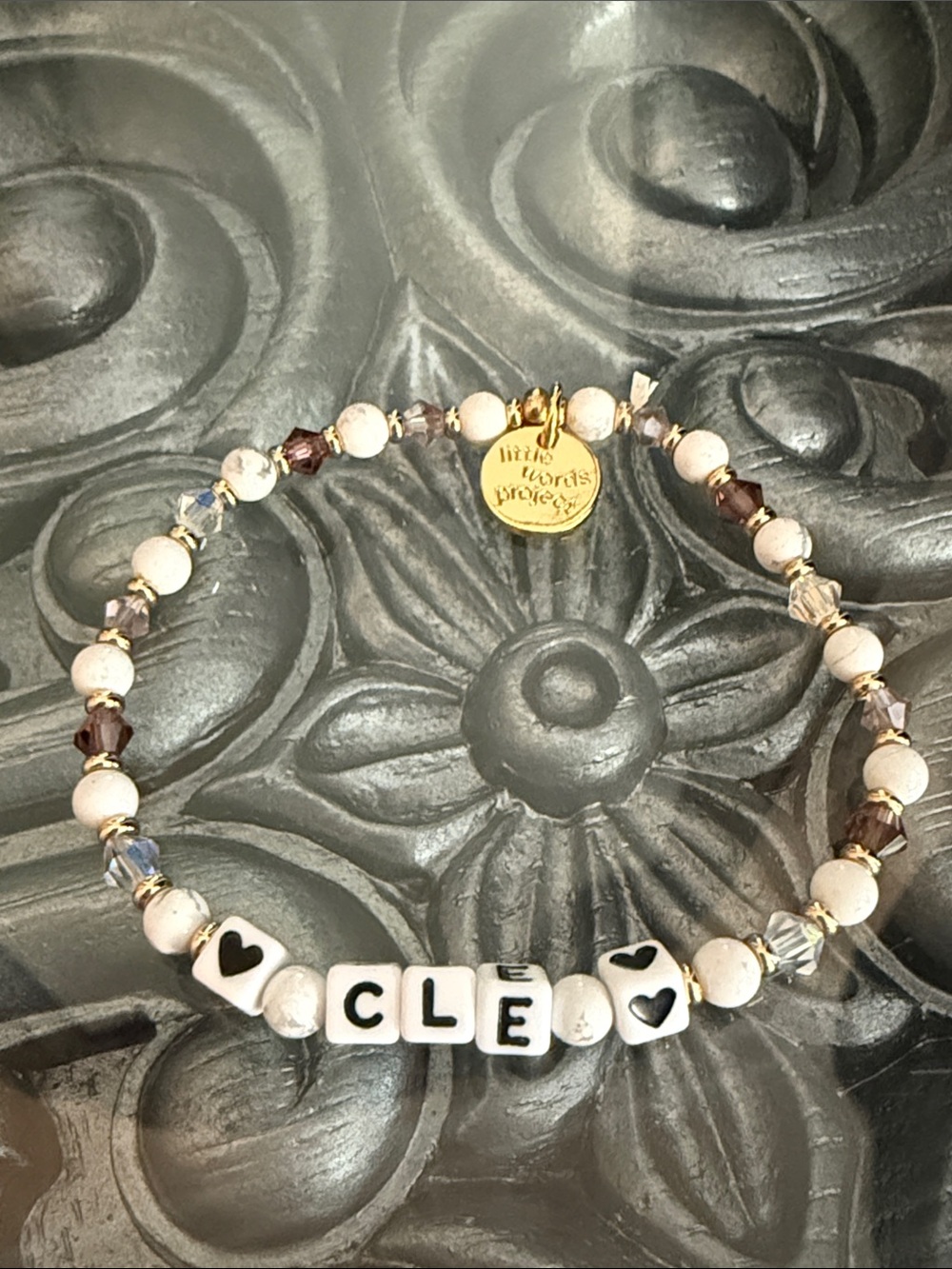 Little Words Project CLE Cleveland Beaded Bracelet in White and Purple